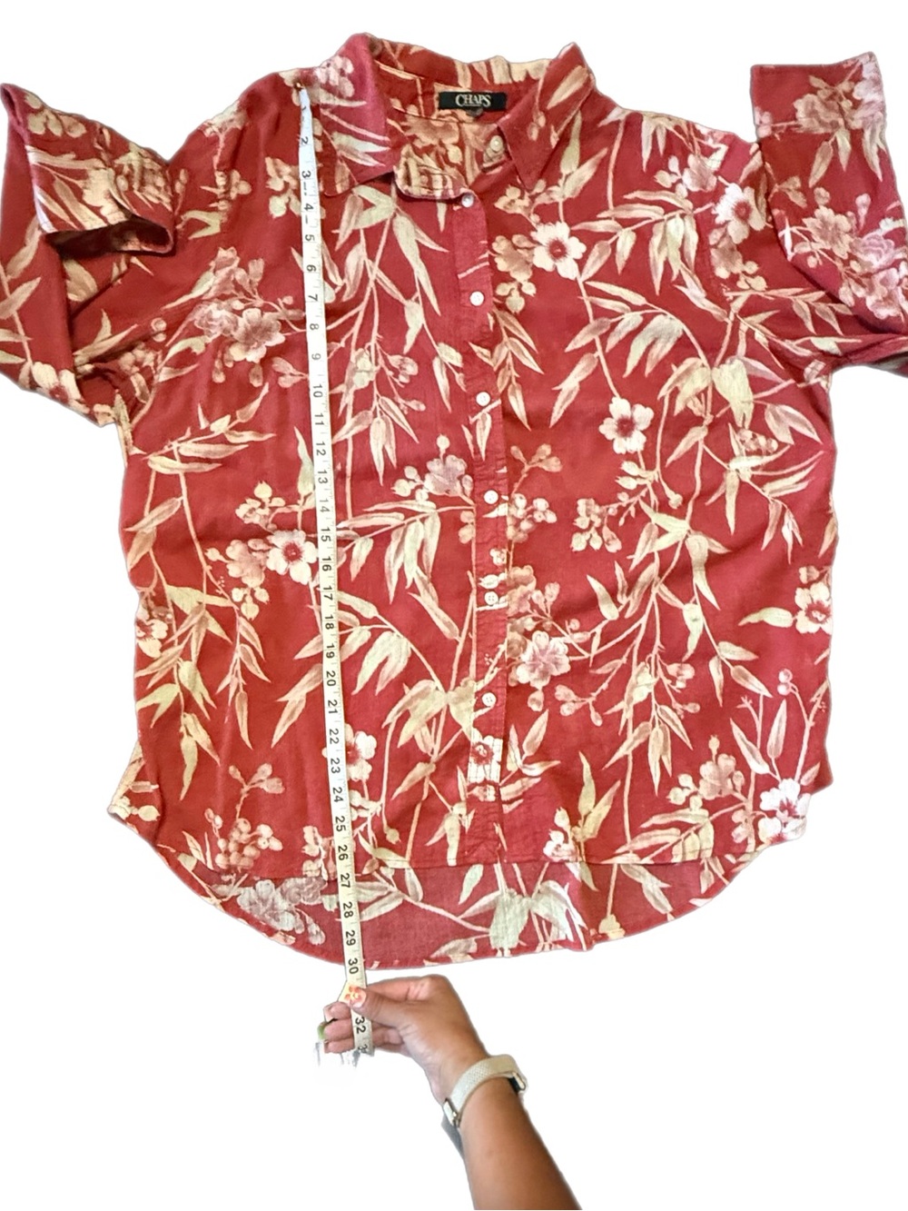 Chaps Red Tropical Floral Button-DownLong Sleeve Shirt Estimated Size XXL - Picture 6 of 8